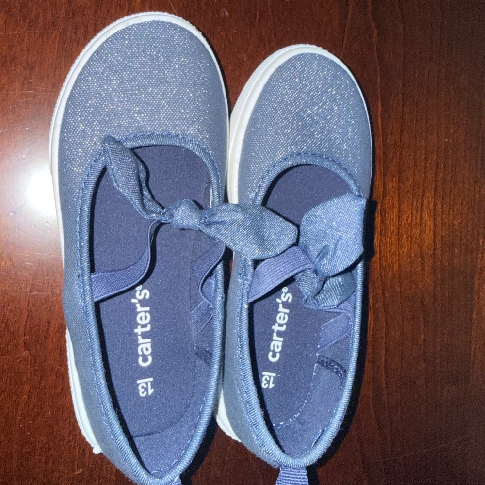 Carter's Girls Blue Sparkle Slip-On Bow Shoes